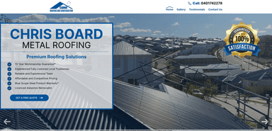 Screenshot of the Chris Board Metal Roofing 2022 website