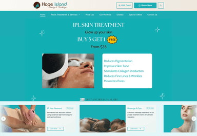 Screenshot of the Hope Island Beauty & Medispa website