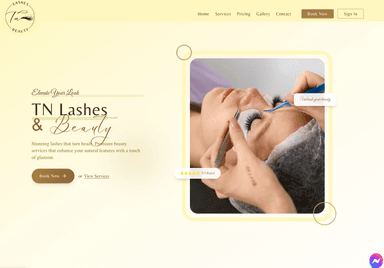 Screenshot of the TN Lashes & Beauty website